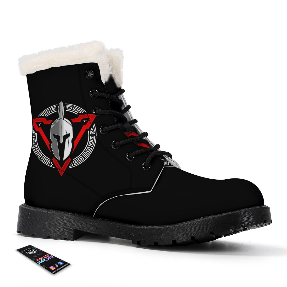 Spartan Red And White Print Winter Boots-grizzshop