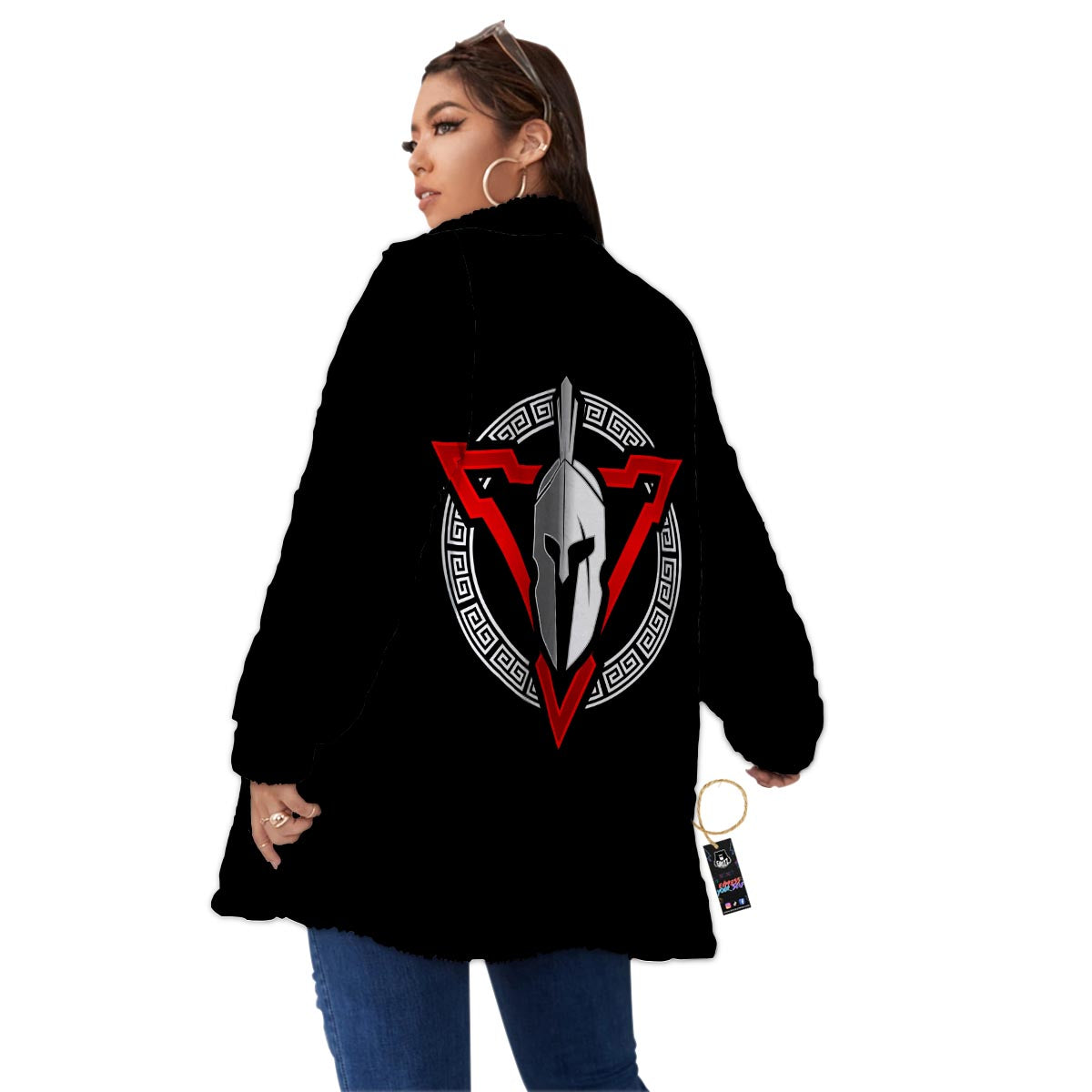 Spartan Red And White Print Women's Sherpa Jacket-grizzshop