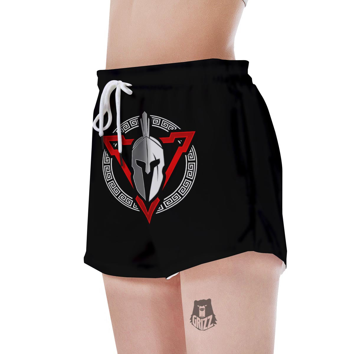 Spartan Red And White Print Women's Shorts-grizzshop
