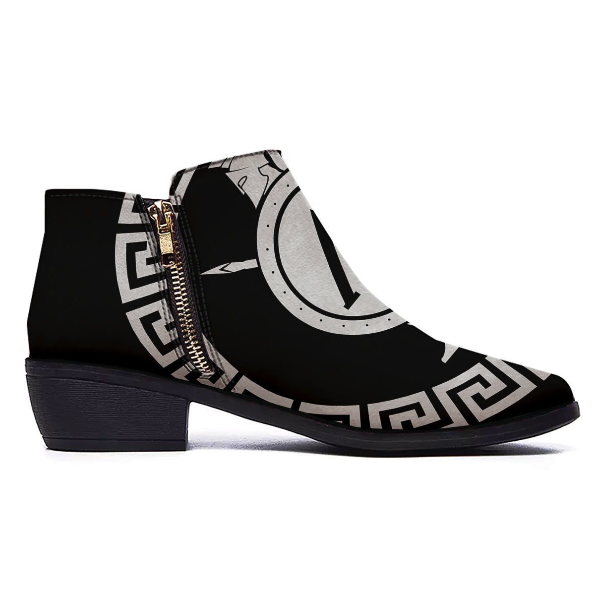 Spartan Warrior White And Black Print Ankle Boots-grizzshop