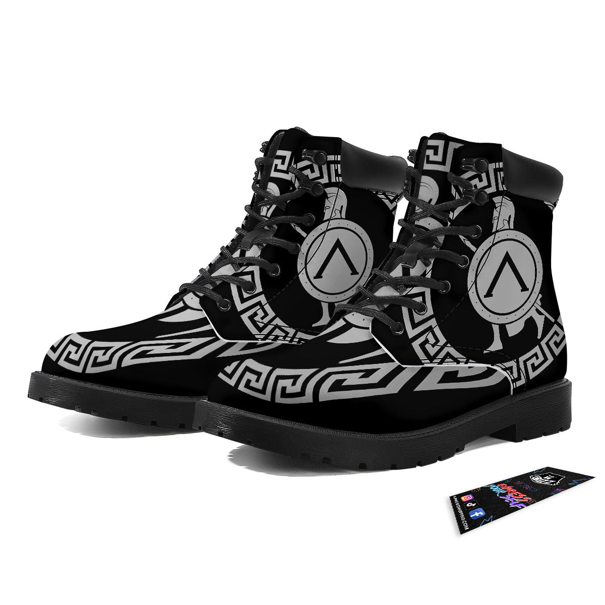 Spartan Warrior White And Black Print Boots-grizzshop