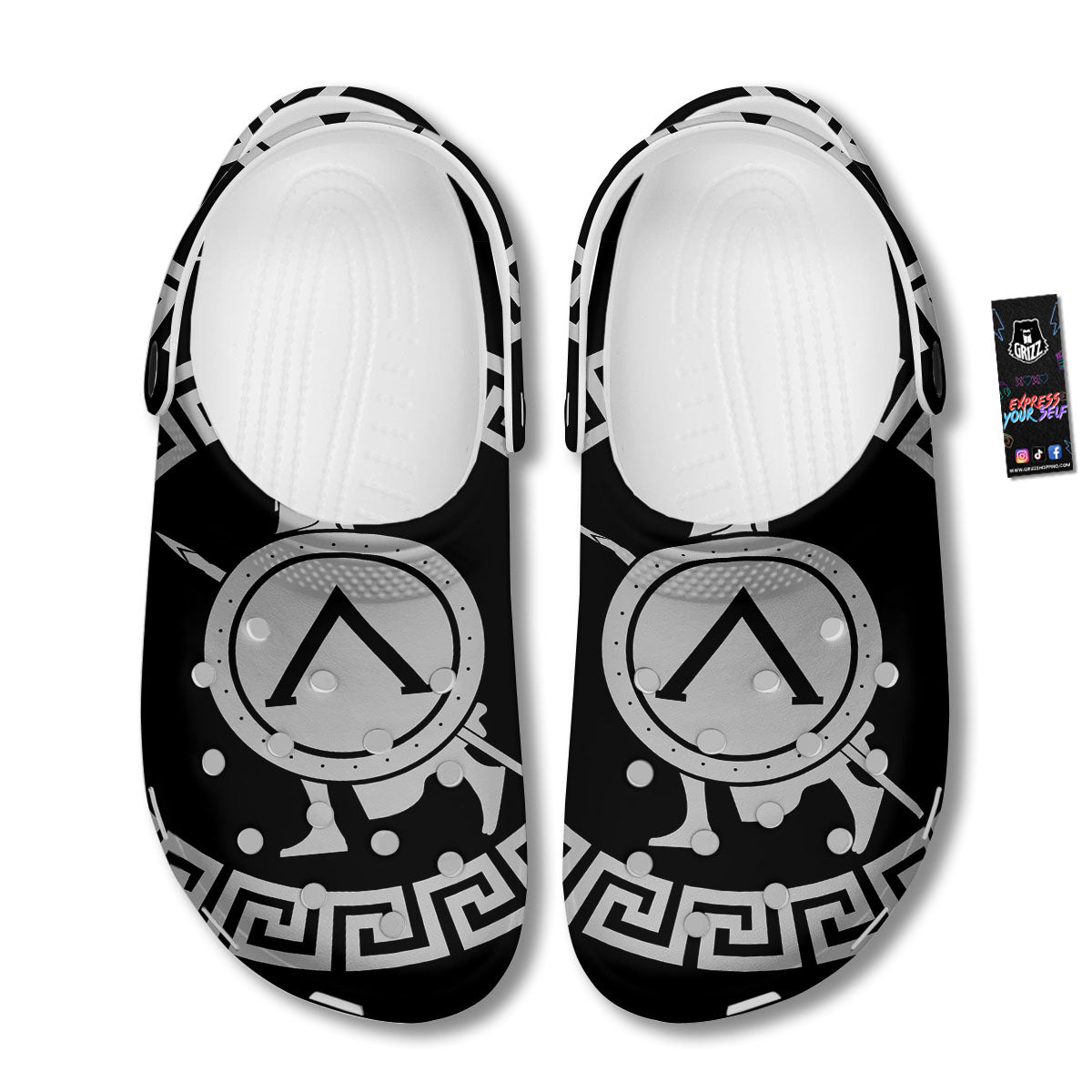 Spartan Warrior White And Black Print Clog-grizzshop