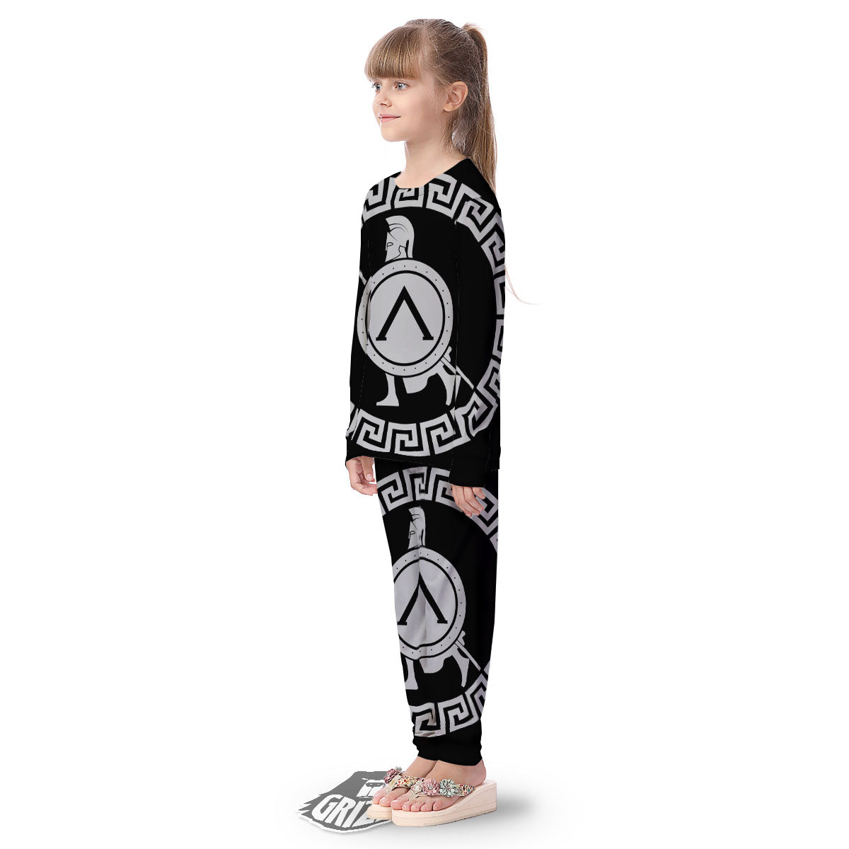 Spartan Warrior White And Black Print Kid's Pajamas-grizzshop
