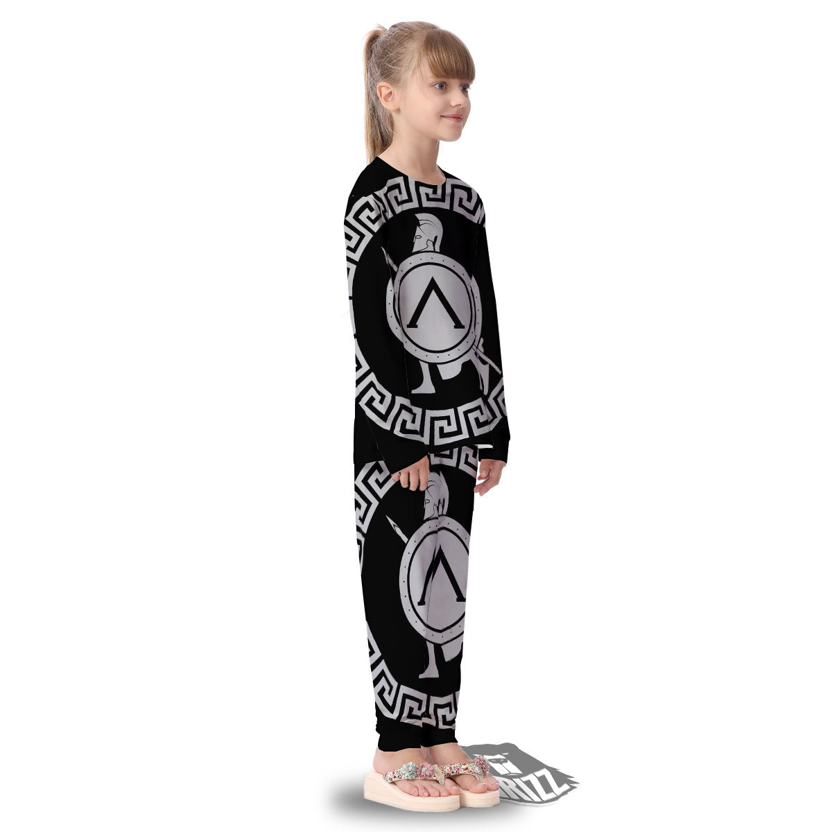 Spartan Warrior White And Black Print Kid's Pajamas-grizzshop