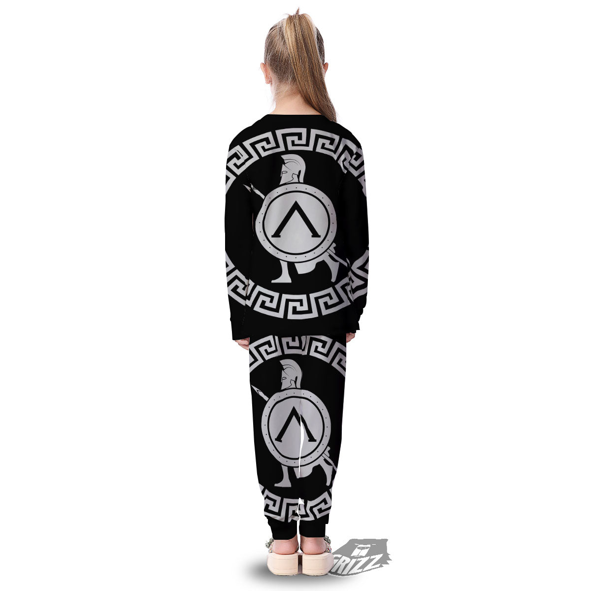 Spartan Warrior White And Black Print Kid's Pajamas-grizzshop