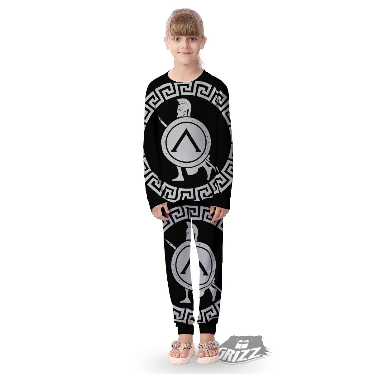 Spartan Warrior White And Black Print Kid's Pajamas-grizzshop