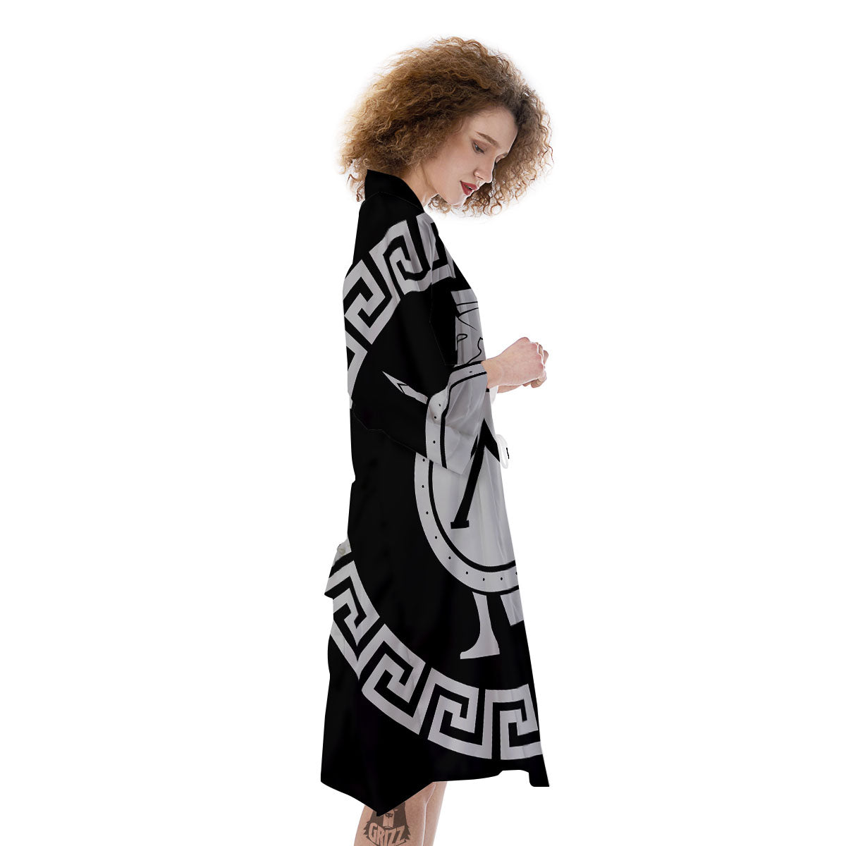Spartan Warrior White And Black Print Kimono-grizzshop