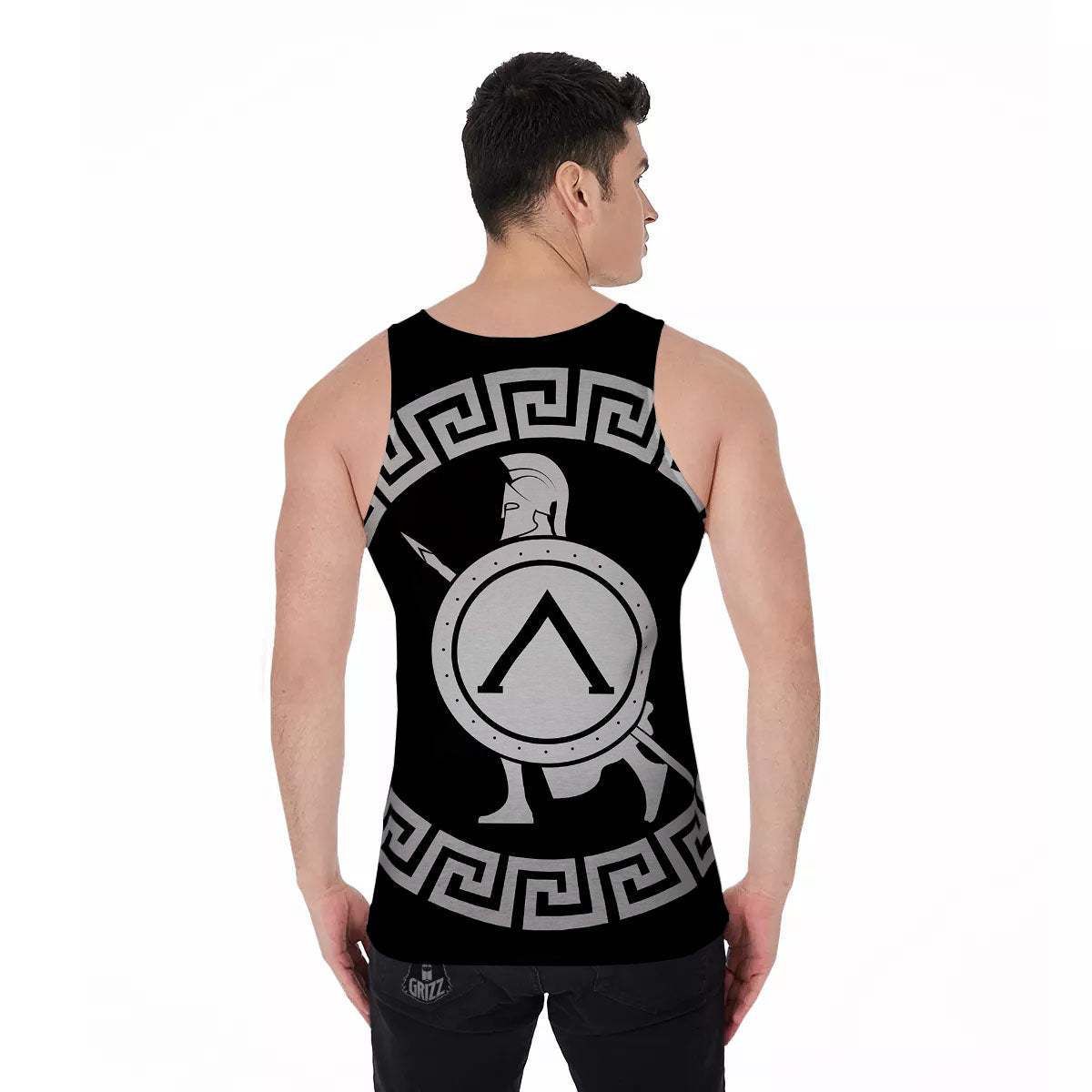 Spartan Warrior White And Black Print Men's Tank Top-grizzshop
