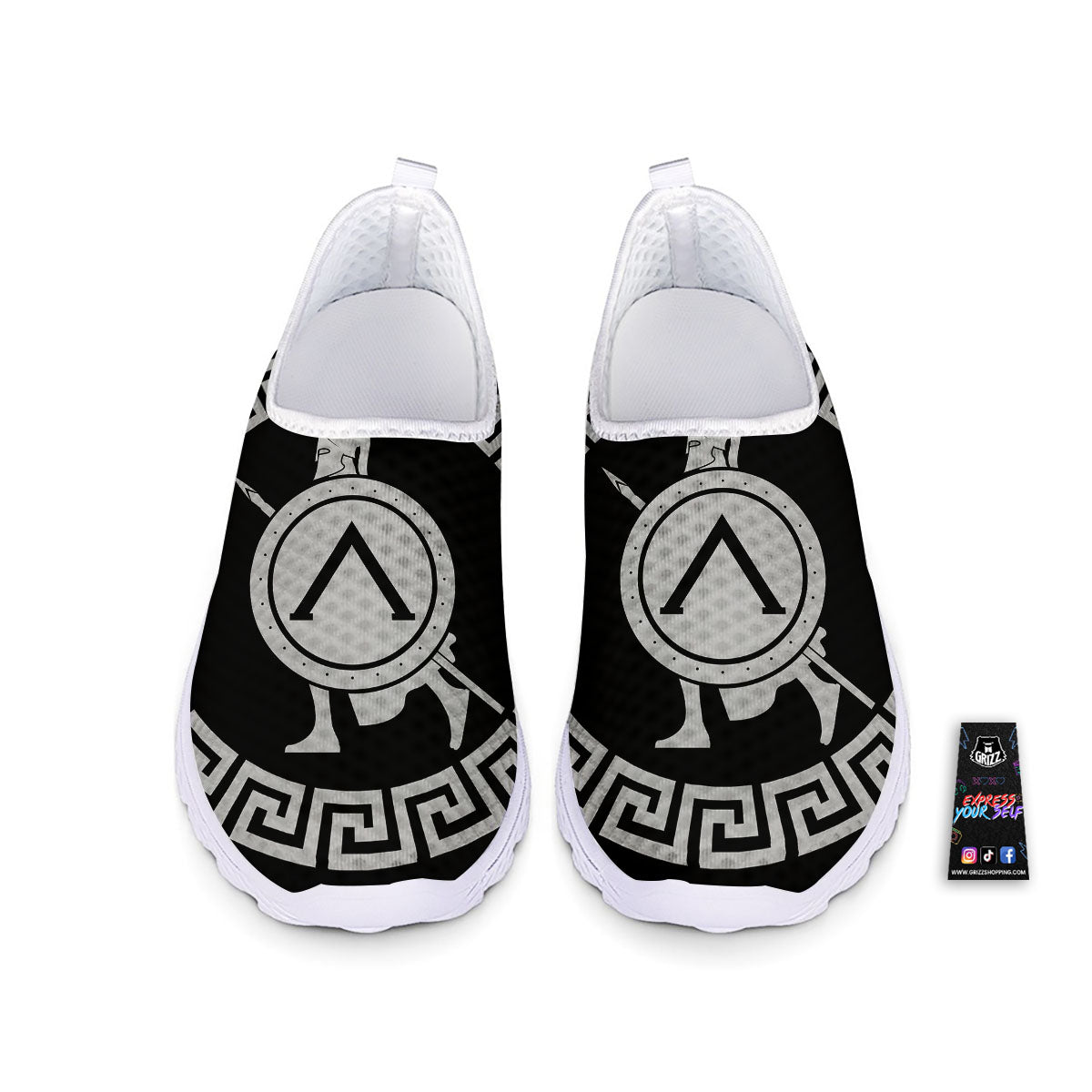 Spartan Warrior White And Black Print Nurse Shoes-grizzshop