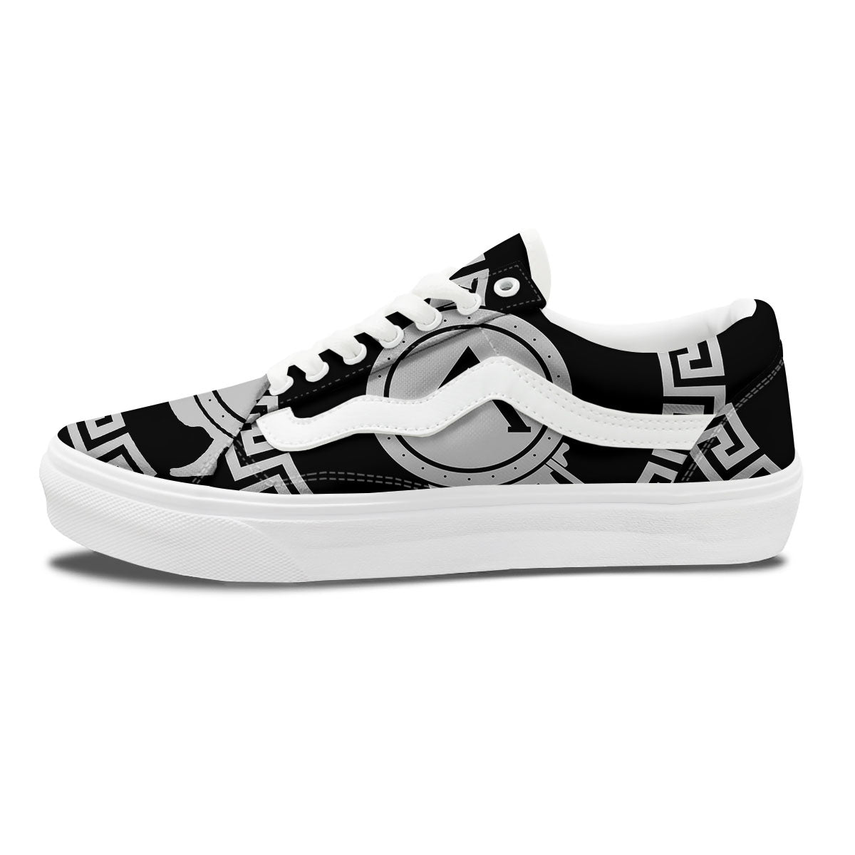 Spartan Warrior White And Black Print Skate Shoes-grizzshop