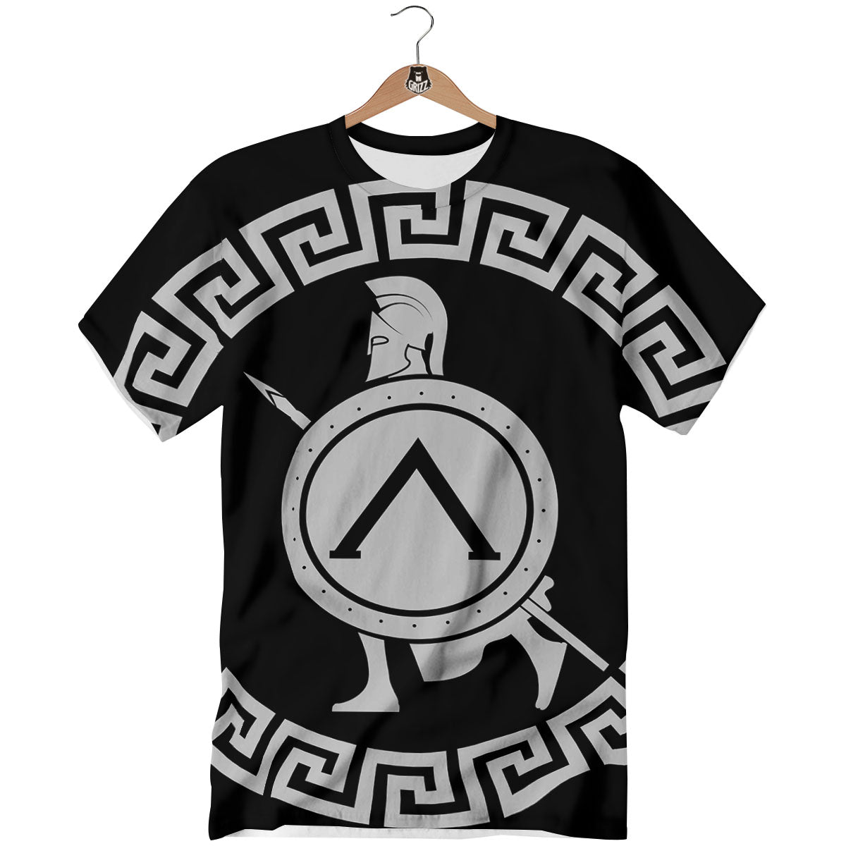 Spartan Warrior White And Black Print T-Shirt-grizzshop