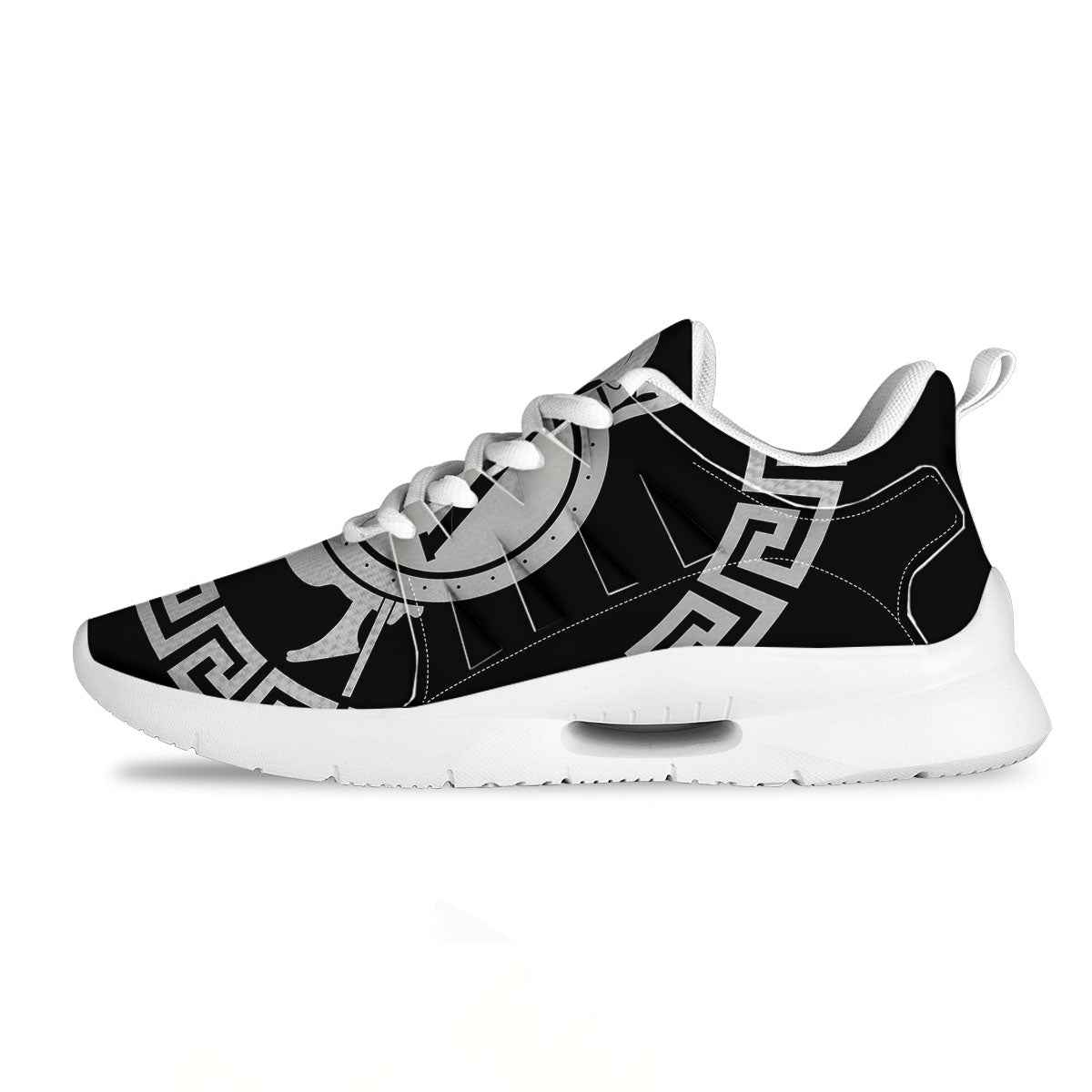 Spartan Warrior White And Black Print Tennis Shoes-grizzshop