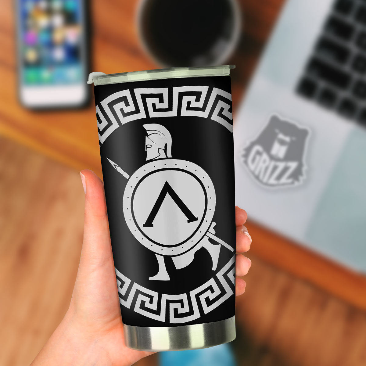 Spartan Warrior White And Black Print Tumbler-grizzshop