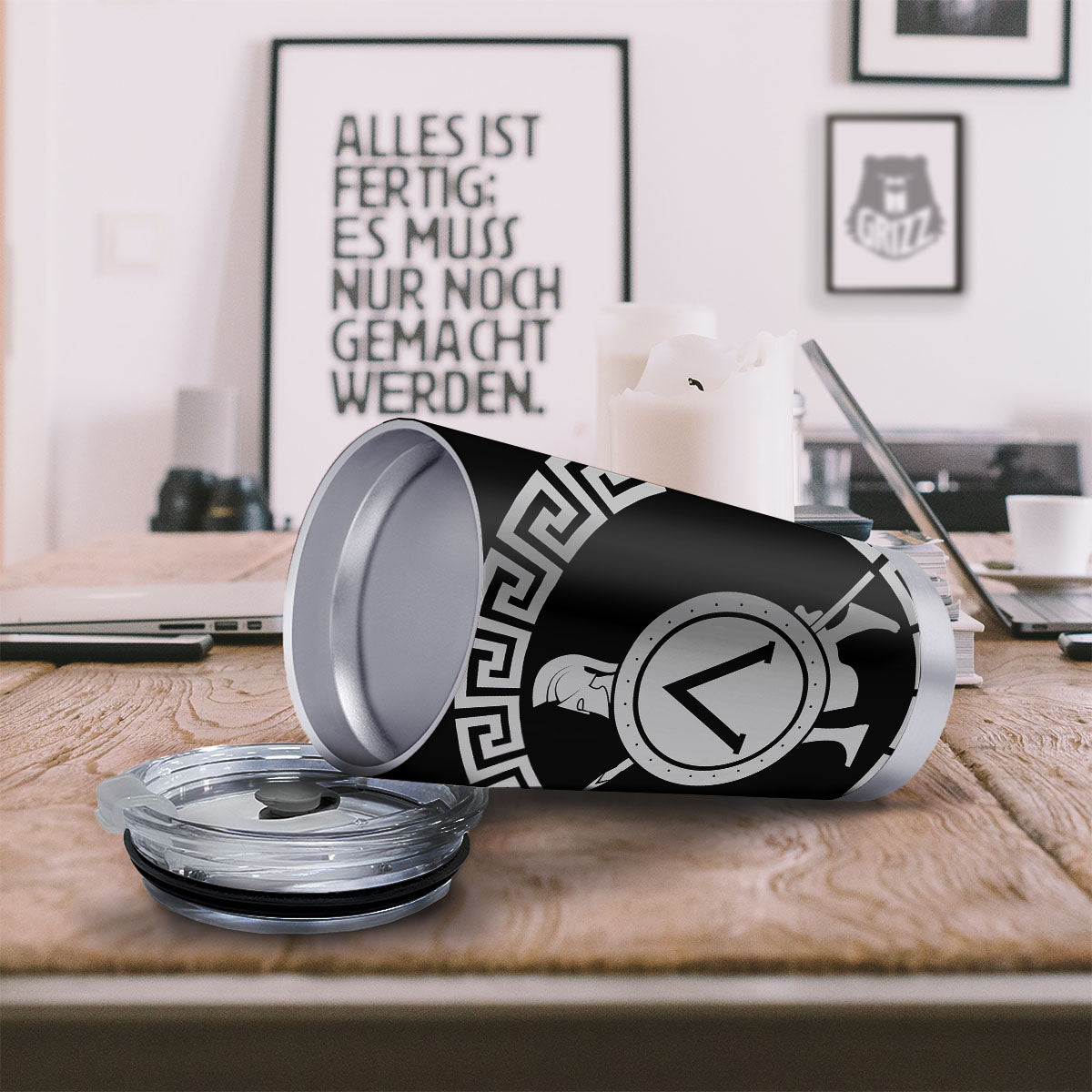 Spartan Warrior White And Black Print Tumbler-grizzshop