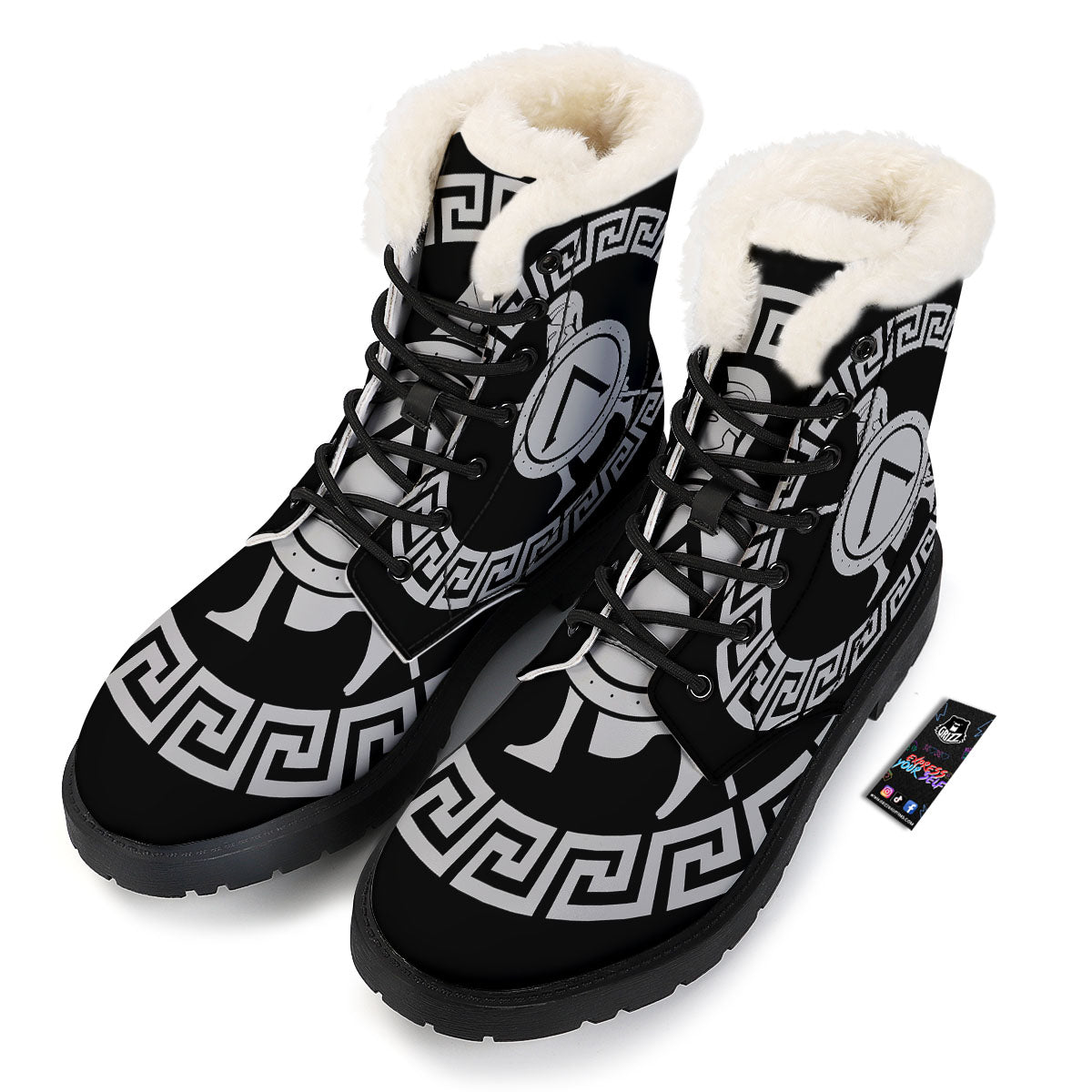 Spartan Warrior White And Black Print Winter Boots-grizzshop