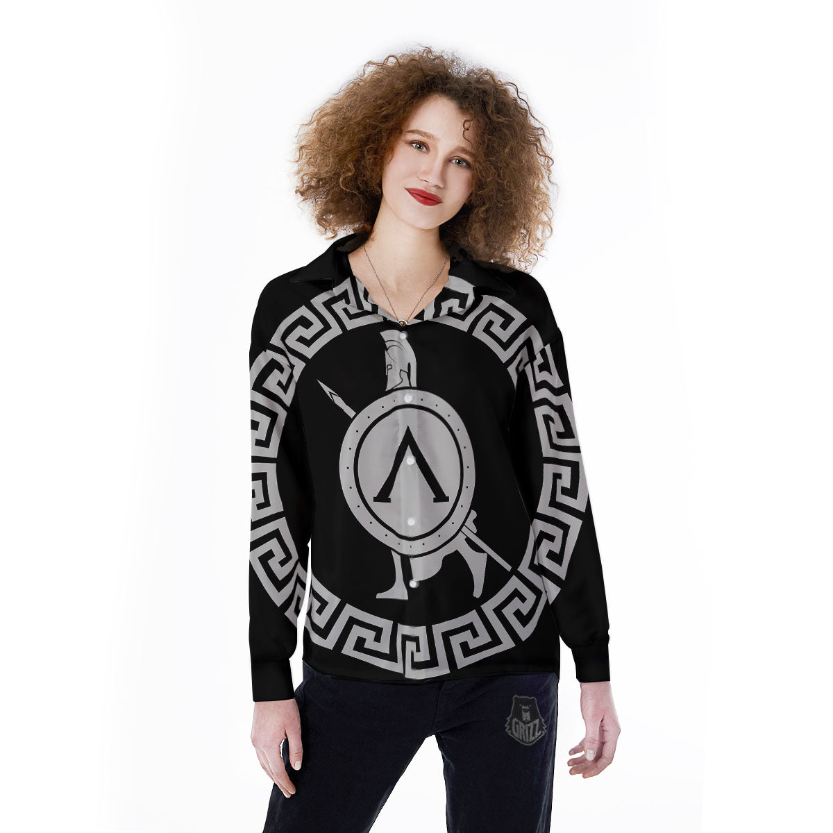 Spartan Warrior White And Black Print Women's Long Sleeve Shirts-grizzshop