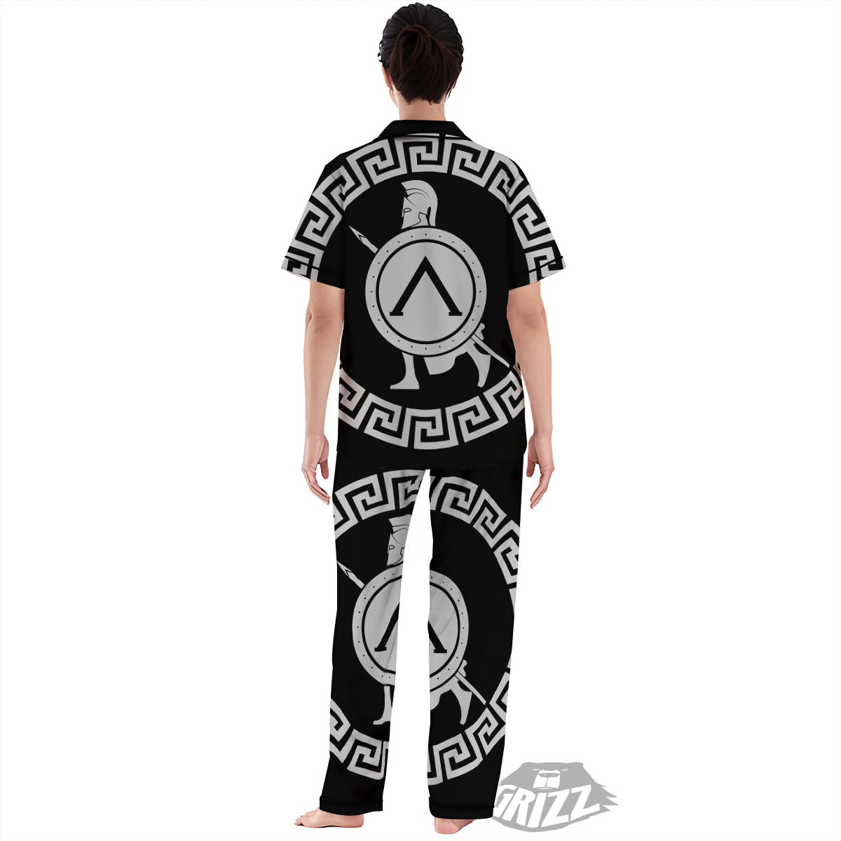 Spartan Warrior White And Black Print Women's Pajamas Set-grizzshop