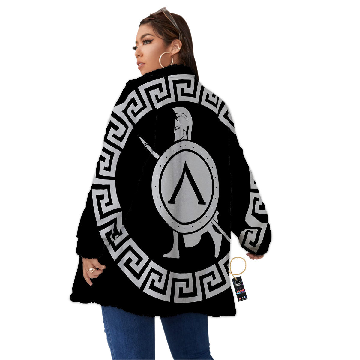 Spartan Warrior White And Black Print Women's Sherpa Jacket-grizzshop