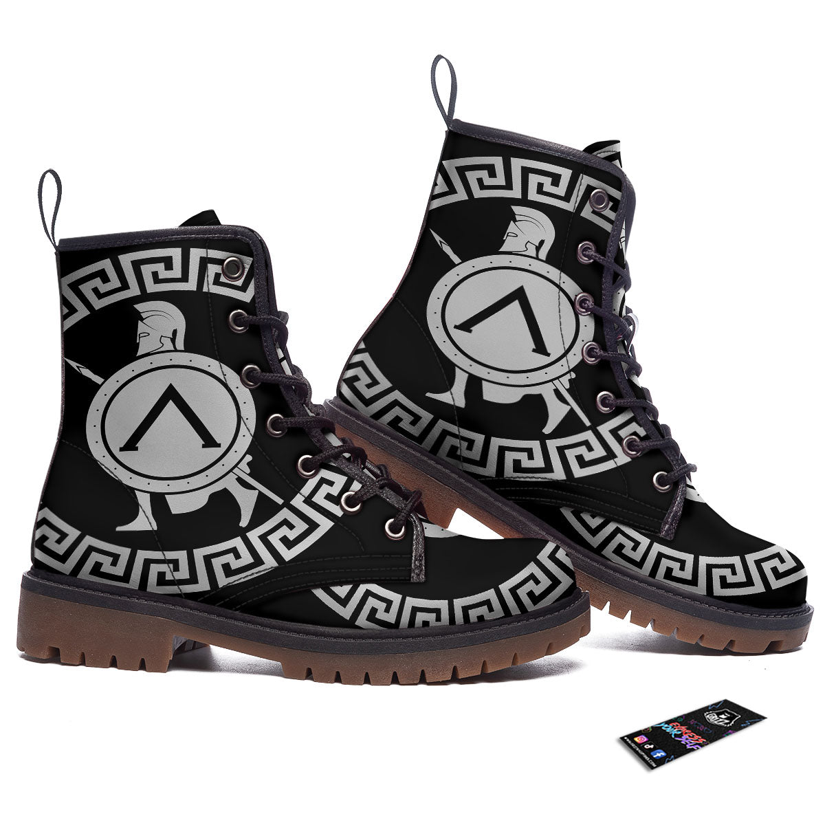 Spartan Warrior White And Black Print Work Boots-grizzshop