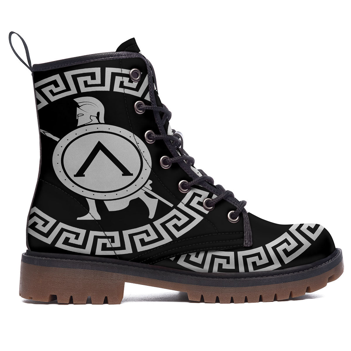 Spartan Warrior White And Black Print Work Boots-grizzshop