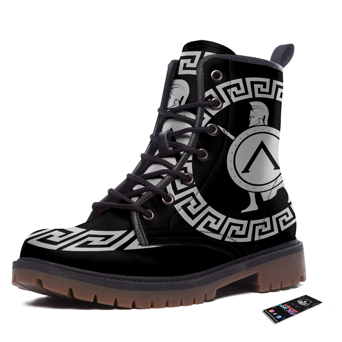 Spartan Warrior White And Black Print Work Boots-grizzshop