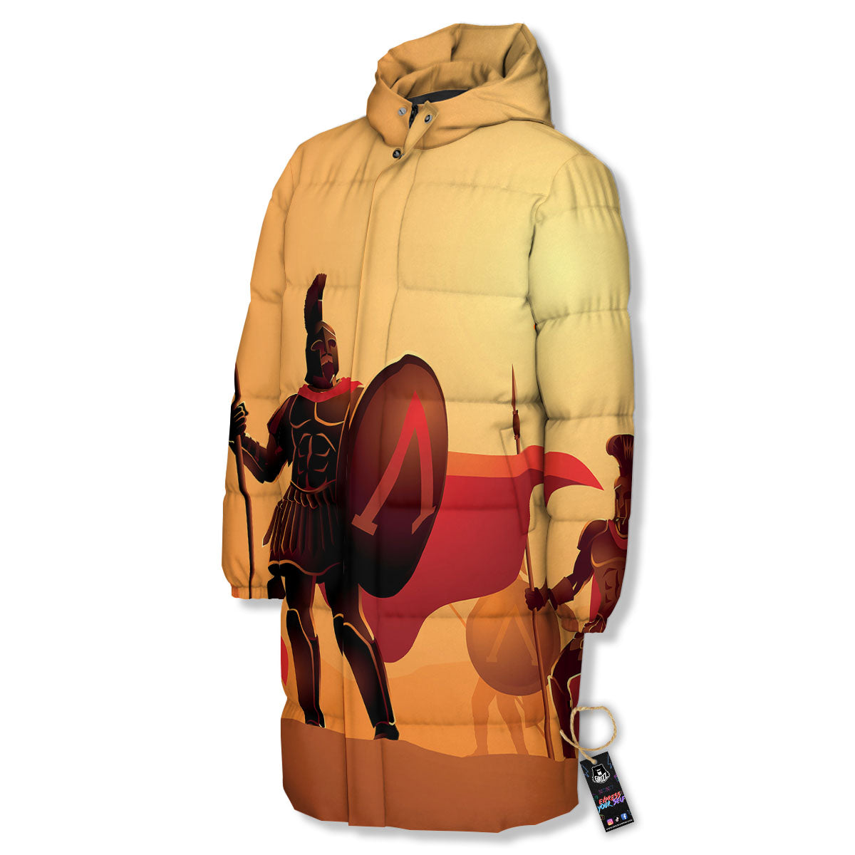 Spartan Ancient Print Long Down Jacket