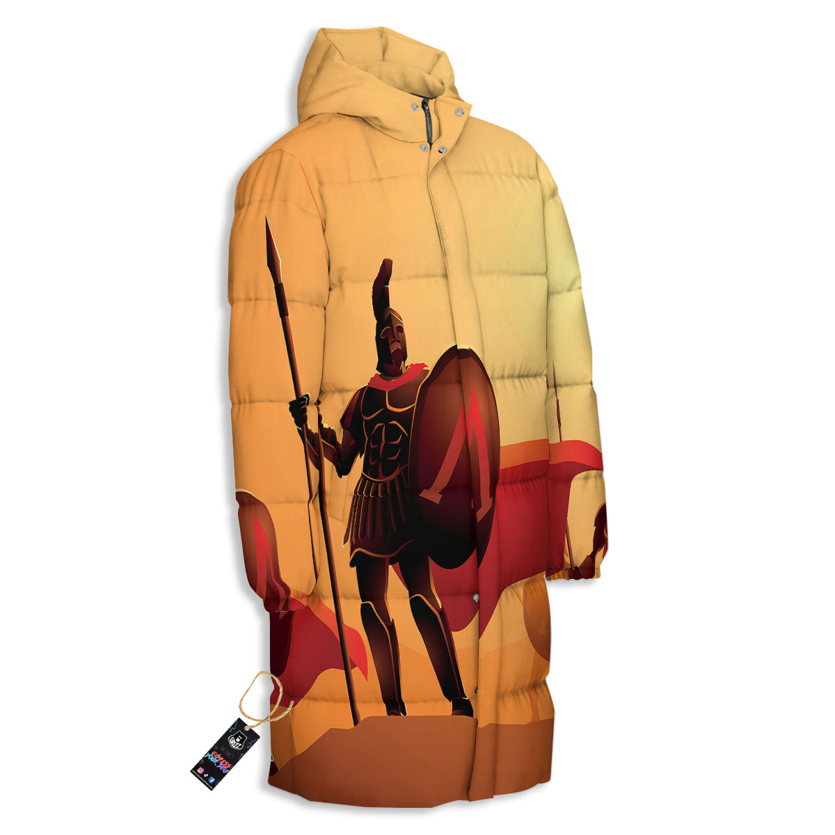 Spartan Ancient Print Long Down Jacket