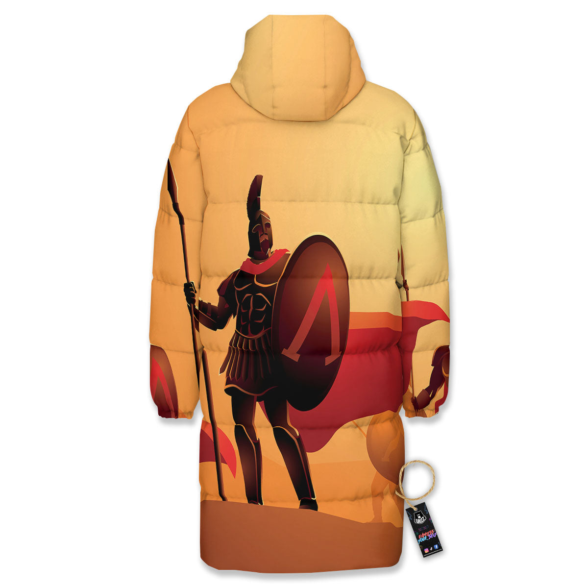 Spartan Ancient Print Long Down Jacket