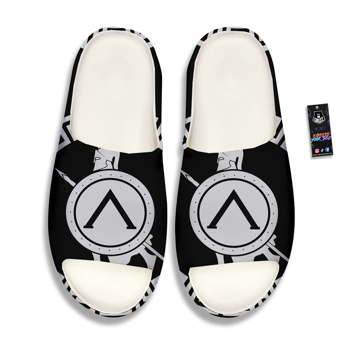 Spartan Warrior White And Black Print Sandals-grizzshop