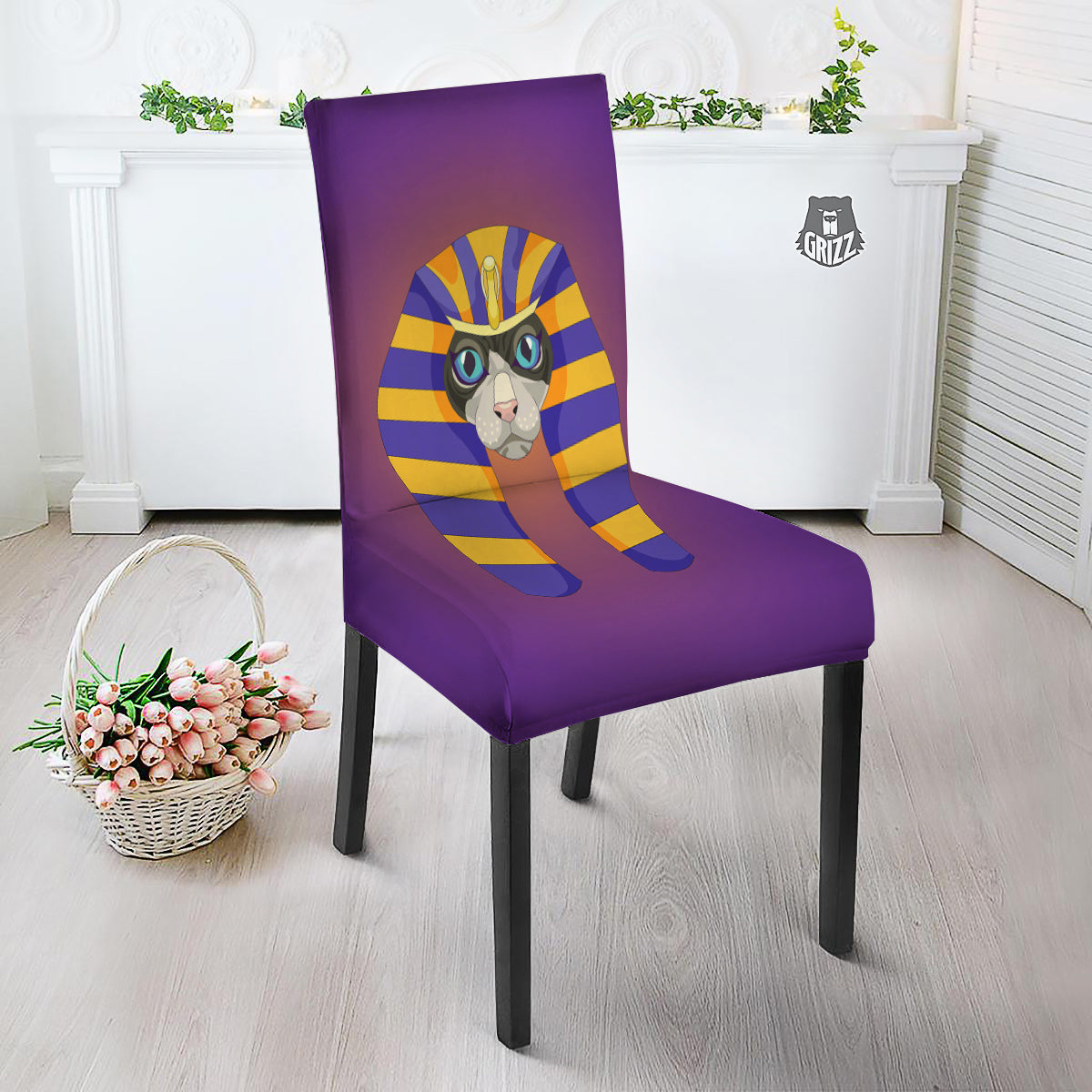 Sphynx Cat Pharaoh Print Dining Chair Slipcover-grizzshop