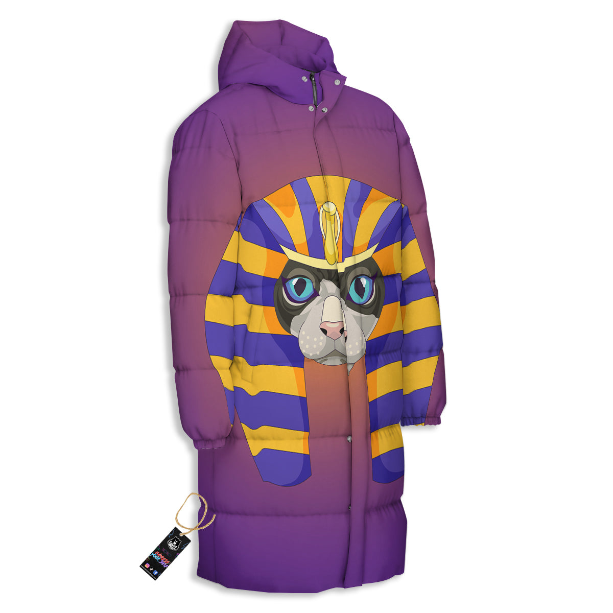 Sphynx Cat Pharaoh Print Long Down Jacket-grizzshop