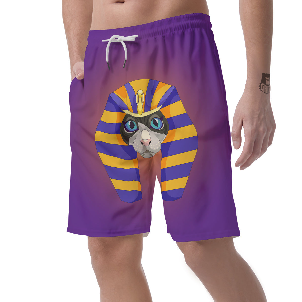Sphynx Cat Pharaoh Print Men's Shorts-grizzshop