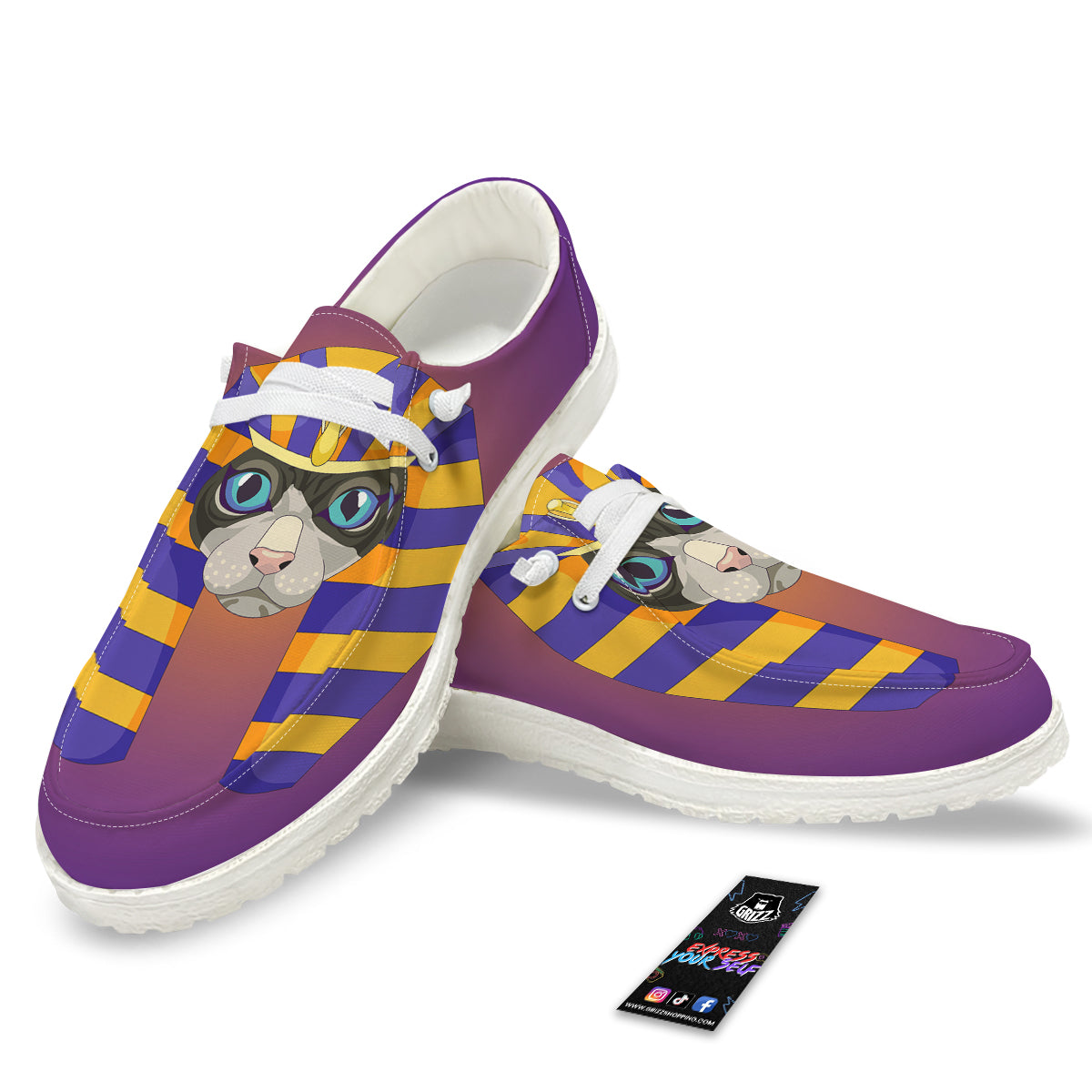 Sphynx Cat Pharaoh Print White Loafers-grizzshop