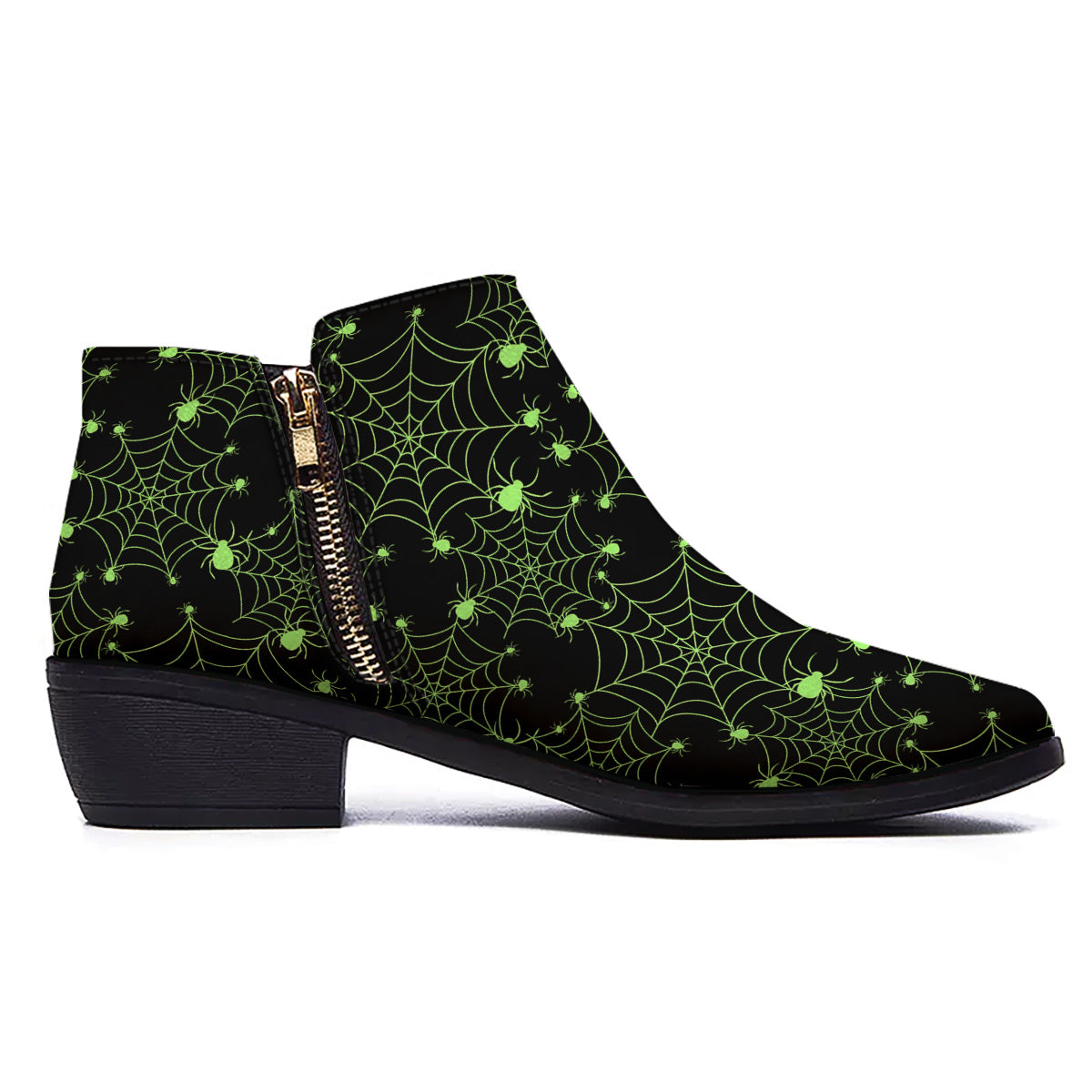 Spider Black And Green Neon Spider Web Print Pattern Ankle Boots-grizzshop