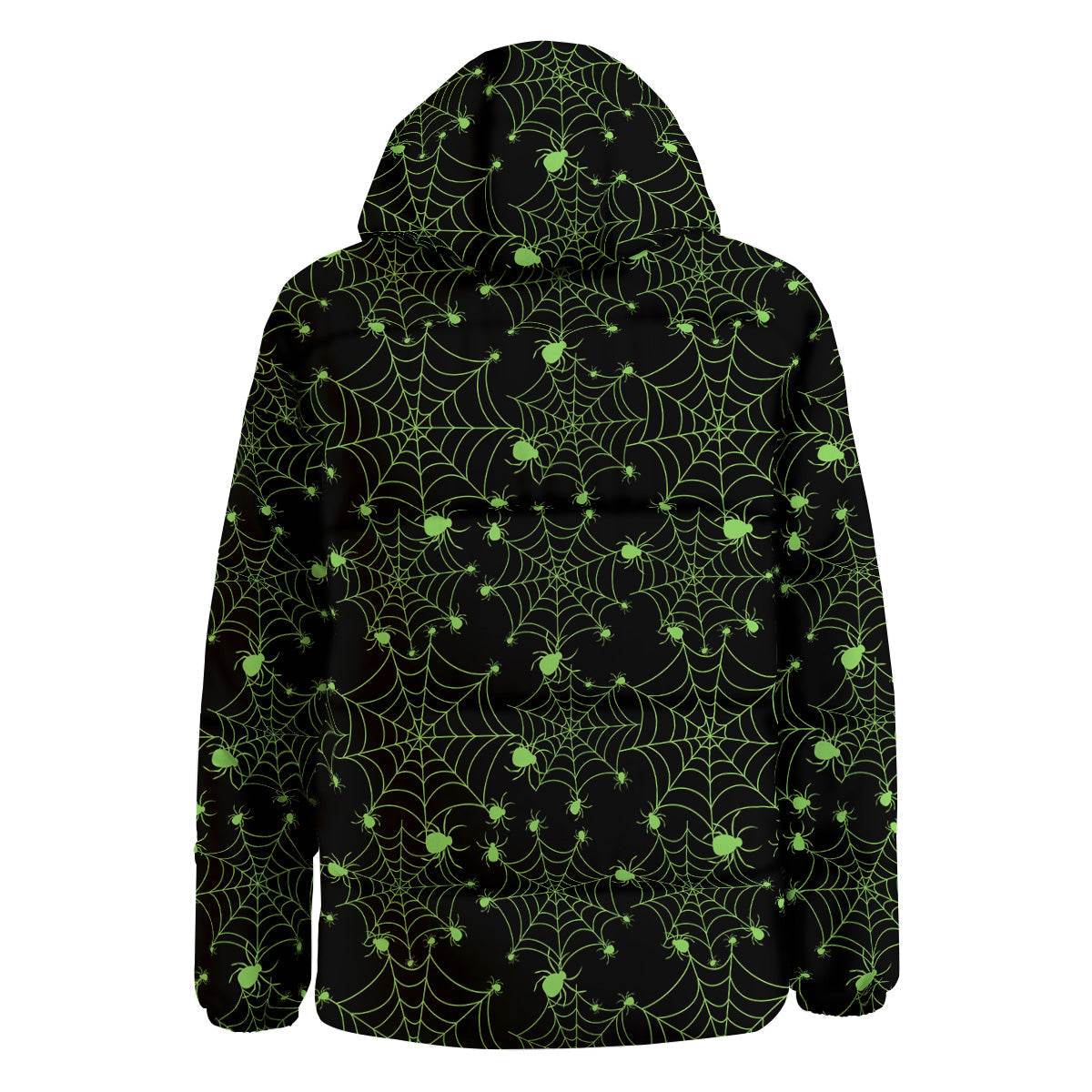 Spider Black And Green Neon Spider Web Print Pattern Down Jacket-grizzshop
