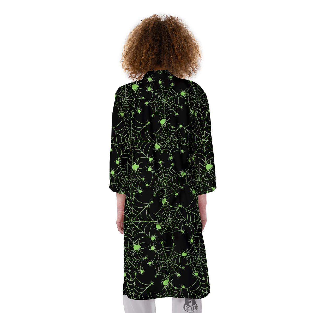 Spider Black And Green Neon Spider Web Print Pattern Kimono-grizzshop