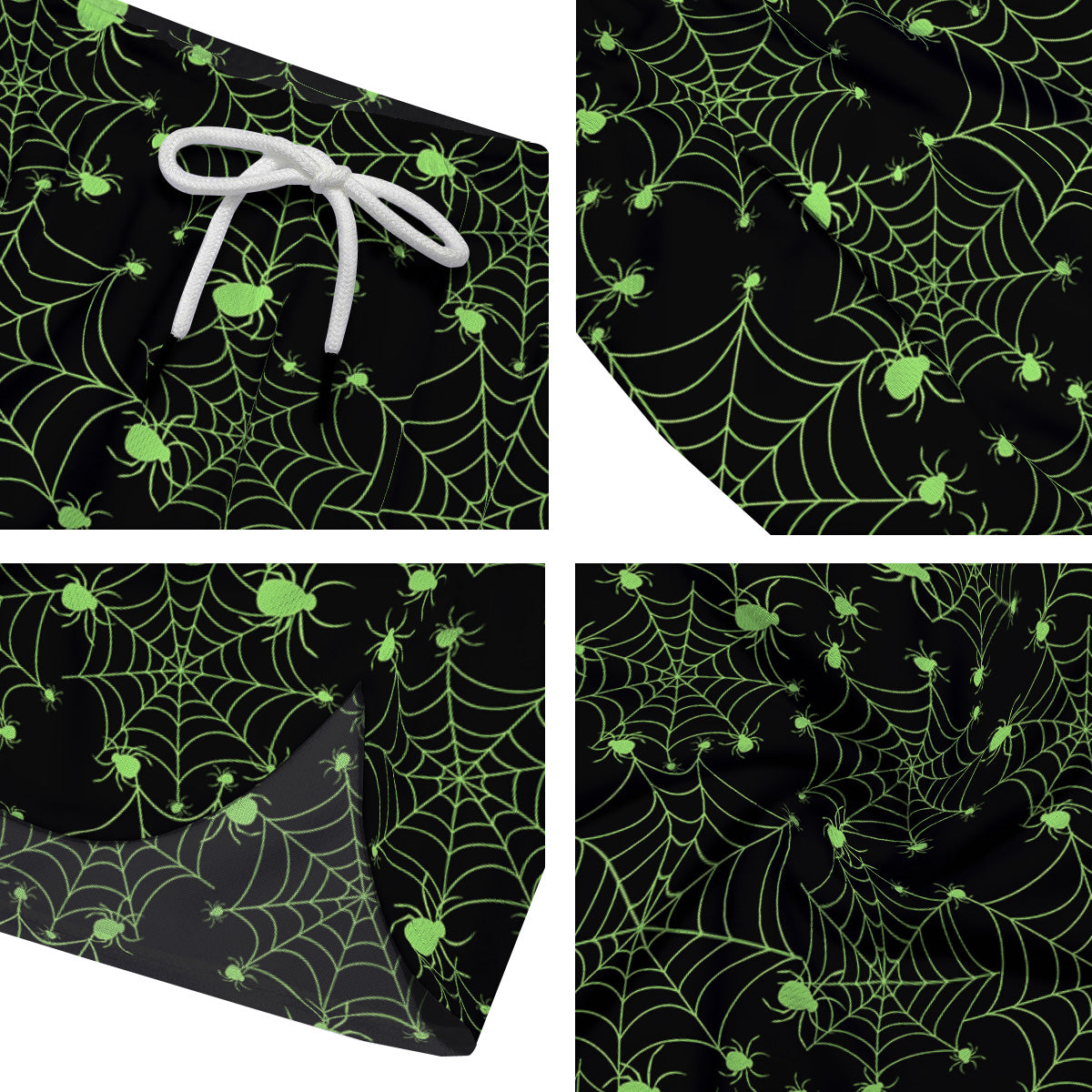 Spider Black And Green Neon Spider Web Print Pattern Men's Running Shorts-grizzshop
