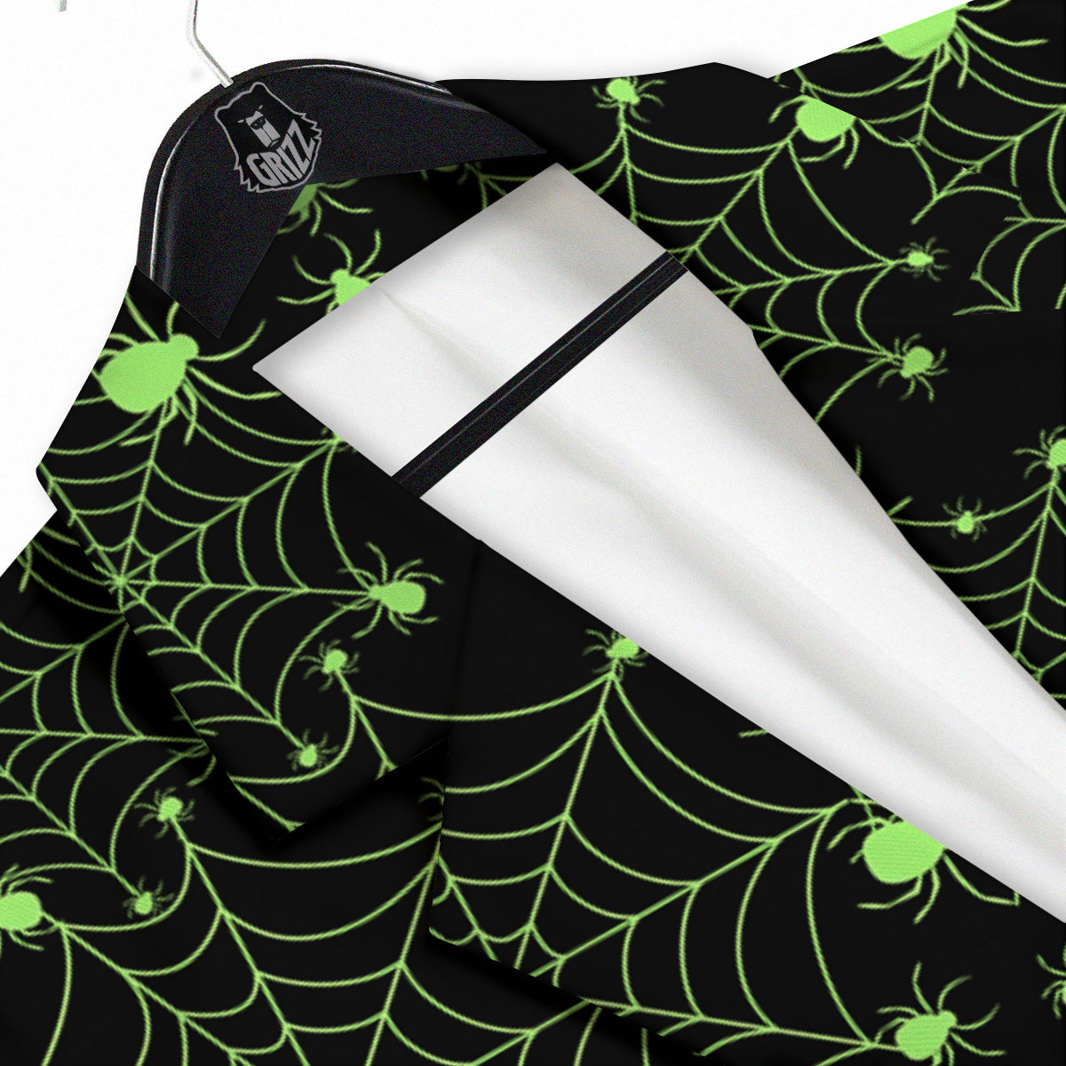 Spider Black And Green Neon Spider Web Print Pattern Men's Sport Coat-grizzshop