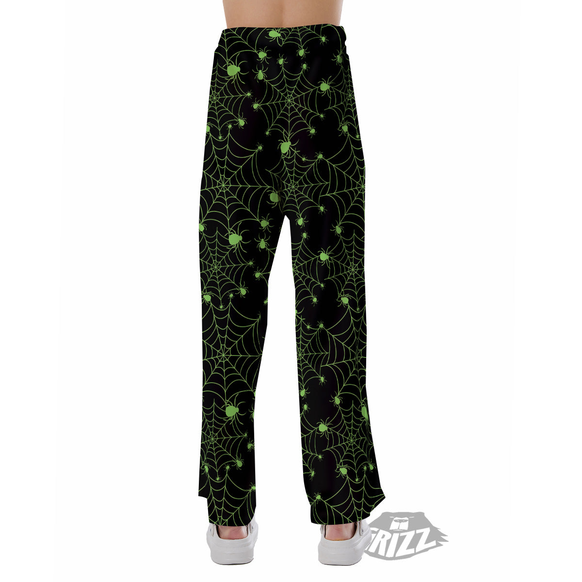 Spider Black And Green Neon Spider Web Print Pattern Pajama Pants-grizzshop