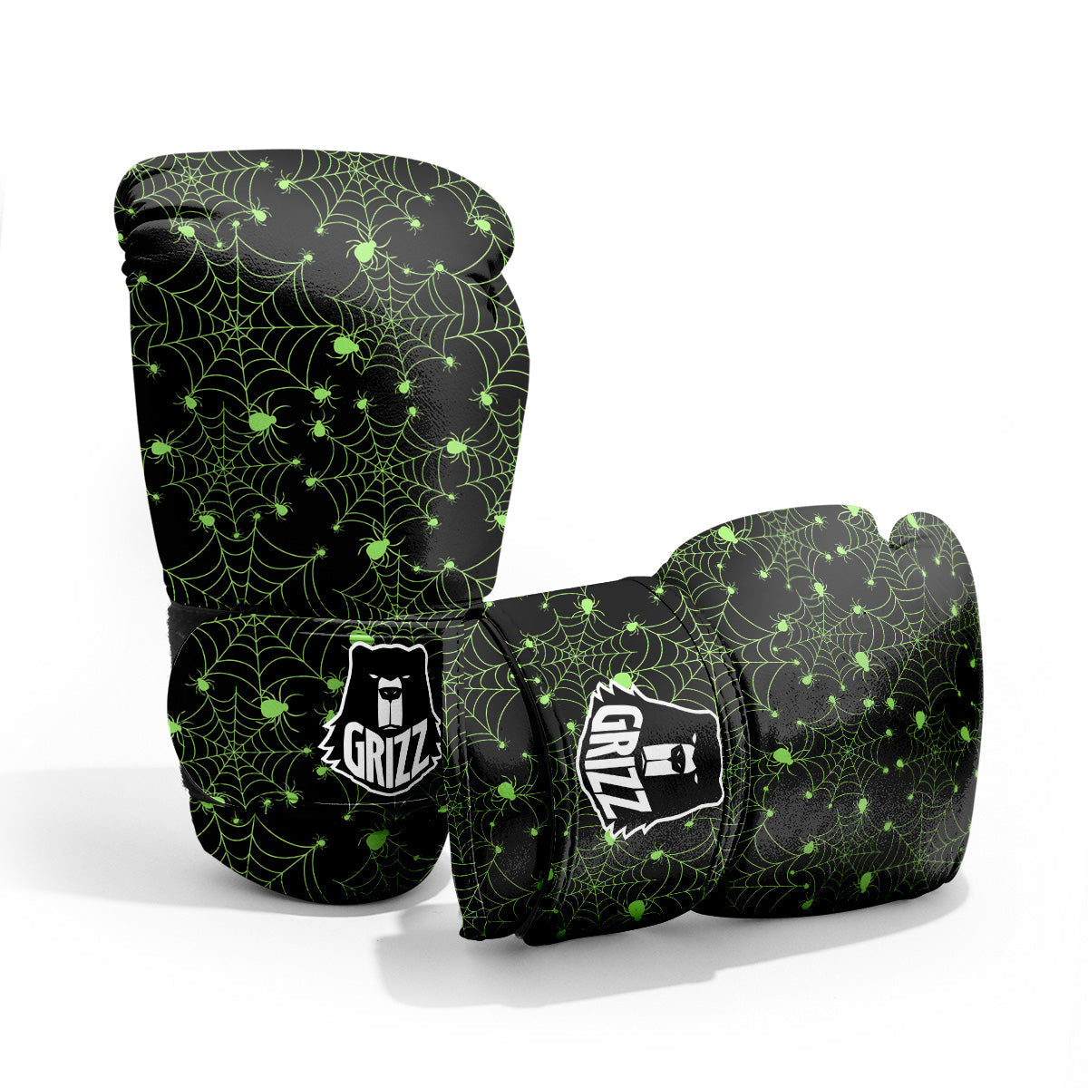 Spider Black And Green Neon Spider Web Print Pattern Pro Boxing Glove