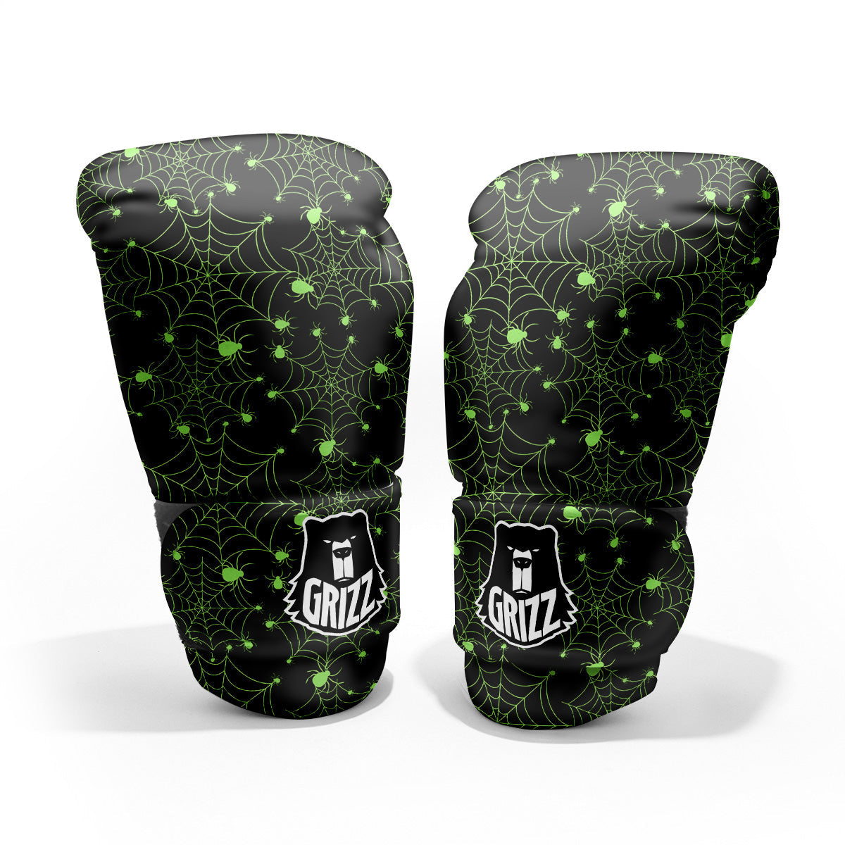 Spider Black And Green Neon Spider Web Print Pattern Pro Boxing Glove