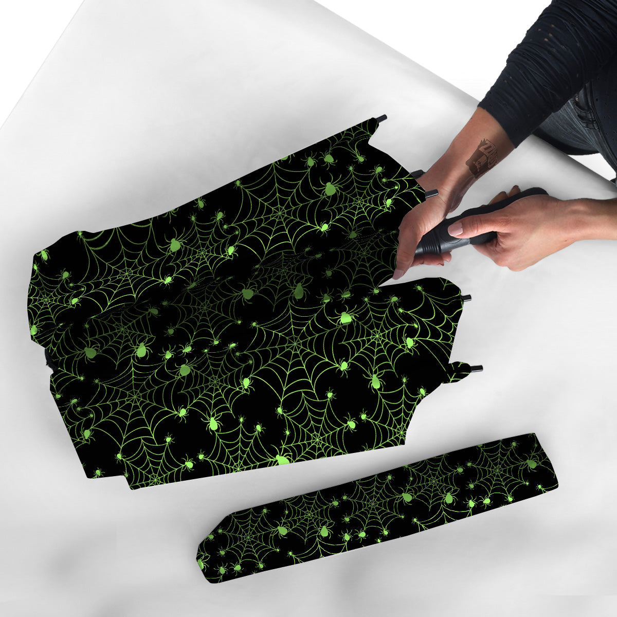 Spider Black And Green Neon Spider Web Print Pattern Umbrella-grizzshop