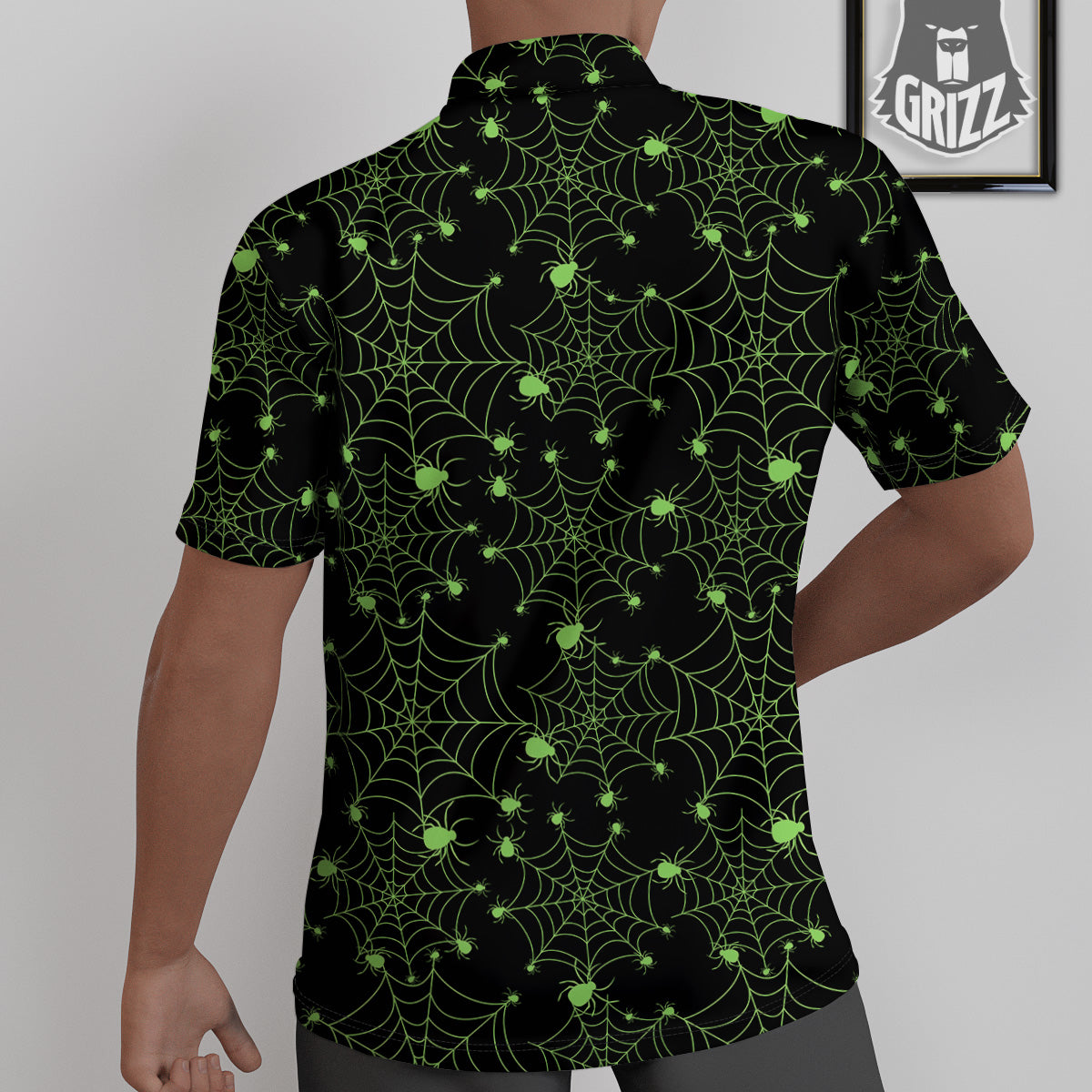 Spider Black And Green Neon Spider Web Print Pattern Untucked Shirts-grizzshop