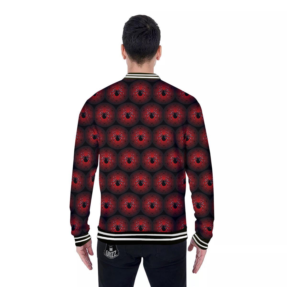 Spider Black And Red Spider Web Print Pattern Baseball Jacket-grizzshop