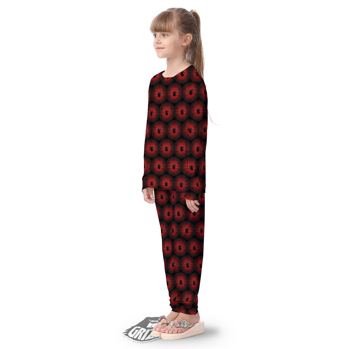 Spider Black And Red Spider Web Print Pattern Kid's Pajamas-grizzshop