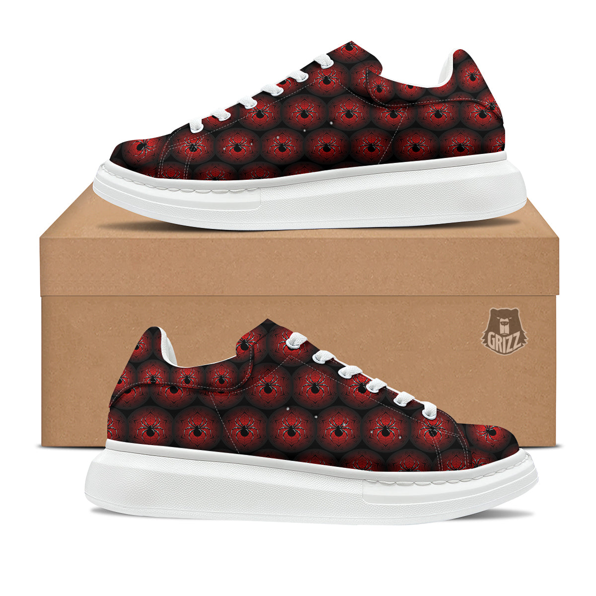 Spider Black And Red Spider Web Print Pattern Platform Shoes-grizzshop