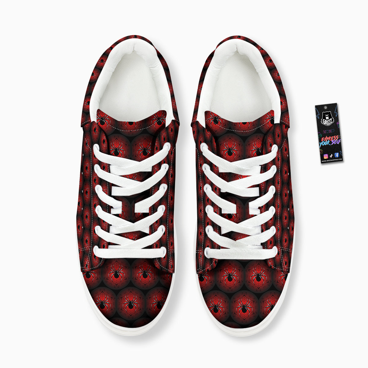 Spider Black And Red Spider Web Print Pattern Platform Shoes-grizzshop