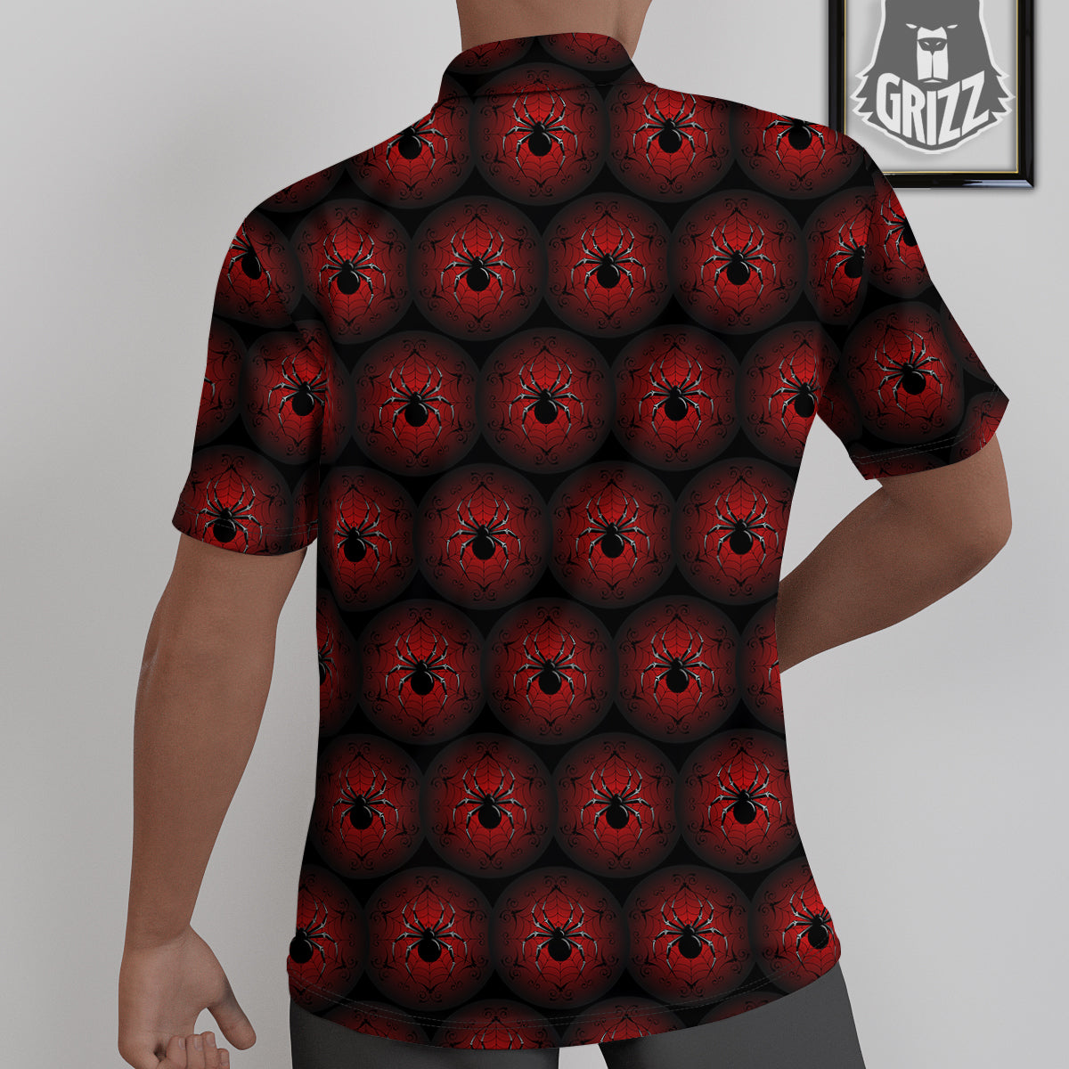 Spider Black And Red Spider Web Print Pattern Untucked Shirts-grizzshop