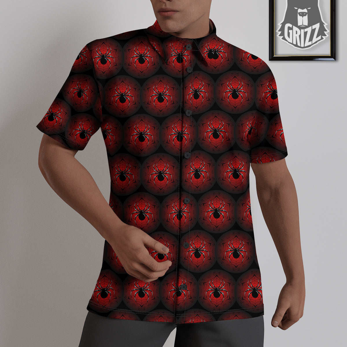 Spider Black And Red Spider Web Print Pattern Untucked Shirts-grizzshop
