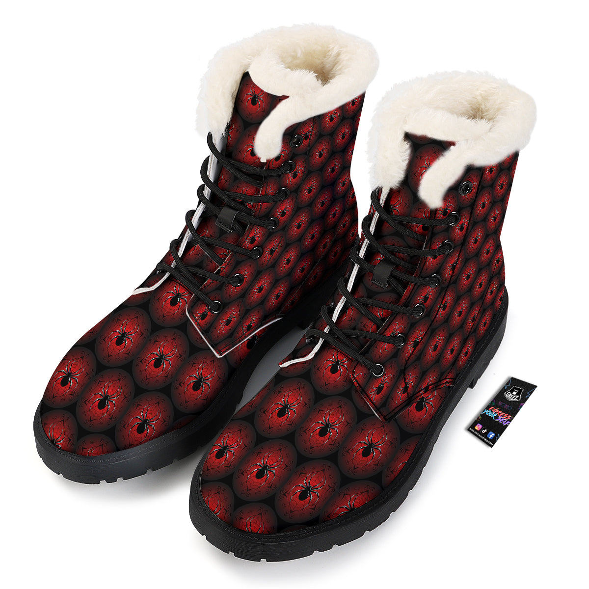 Spider Black And Red Spider Web Print Pattern Winter Boots-grizzshop